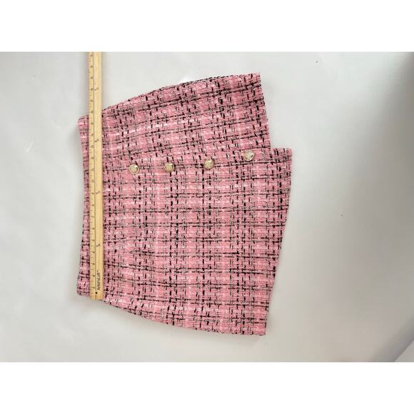 TWEED MINI SKIRT AND JACKET BLAZER SET WOMENS PINK BLACK GOLD BUTTON 2 PIECE SET - Picture 8 of 15